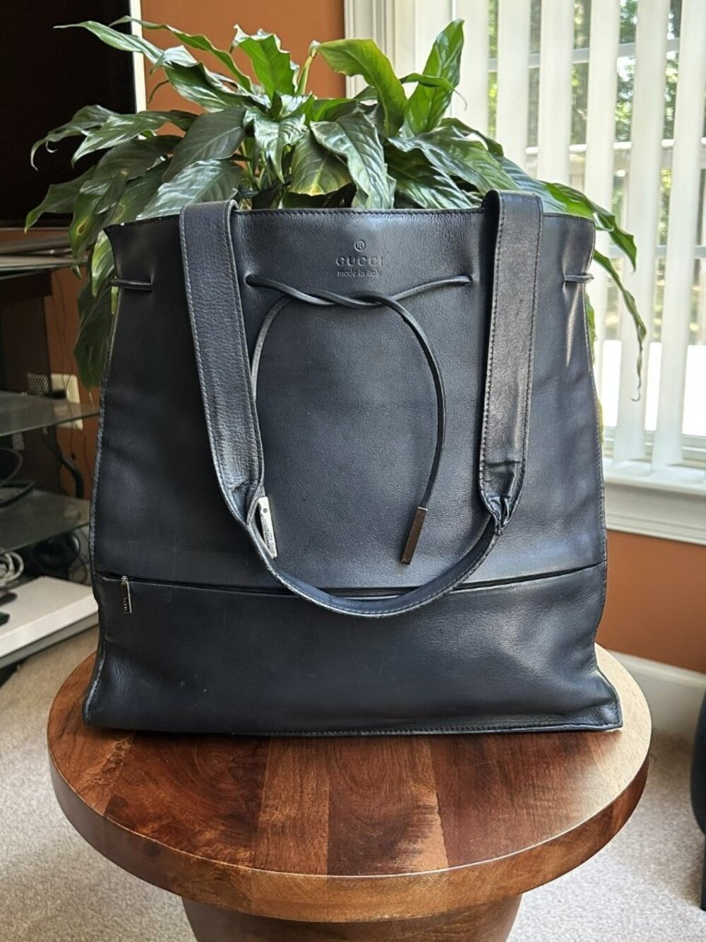 GUCCI Calfskin Leather Tote Bag, Shoulder Bag, Black